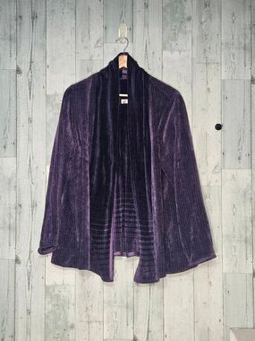 Joan McKee Woven Design Chenille Topper Jacket Cardigan Purple Oversized Sz. S